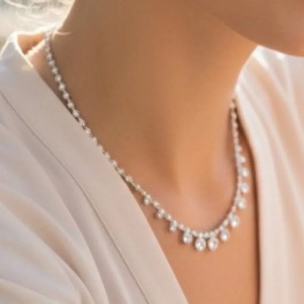 Silver Tone Brilliant Shine Crystal Necklace Earrings and Bracelet Set - Picture 1 of 5